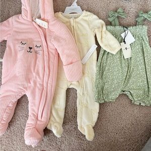 NWT NEW WITH TAGS Baby Girl Clothes Pink, Beige/ off-white and Sage green 6-9 mo